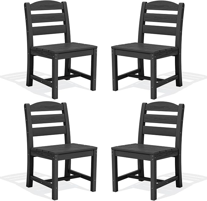 SERWALL Outdoor Armless Dining Chairs Set of 4, All-Weather HDPE Patio Chair with 19.7" Widened Seat, for Backyard, Garden, Black