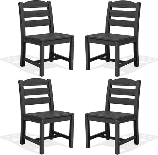 SERWALL Outdoor Armless Dining Chairs Set of 4, All-Weather HDPE Patio Chair with 19.7" Widened Seat, for Backyard, Garden, Black