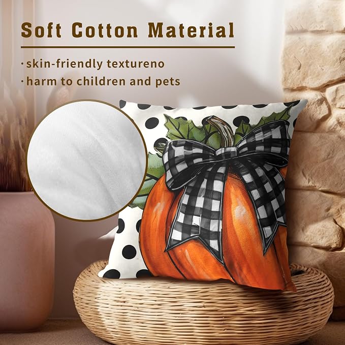 Fall Throw Pillow Covers Set of 2-20x20 Inch Polka Dots Burnt Orange Pumpkin Farmhouse Festival Decorative Square Pillowcases for Sofa Bed Couch Porch Seasonal Home Decoration