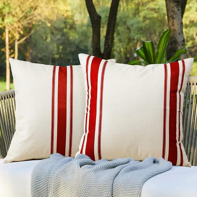 OTOSTAR Pack of 2 Christmas Decor Outdoor Pillow Covers 18x18 Inch Patio Waterproof Decorative Throw Pillow Covers Geometry Cushion Case Garden Pillow Cases Pillows Shell for Couch Tent Balcony (Red)