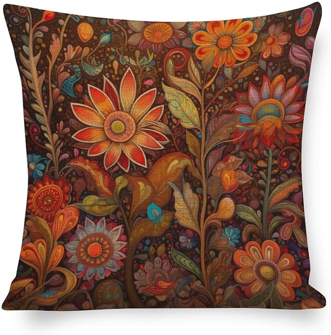 Cushion Covers Oil Painting Colorful Garden Flowers Decorative Throw Pillow Covers Fabulous Flowers Spring Pillow Case Protector 16"x16" Modern Decorative Pillow Covers for Couch Sofa Bedroom Car