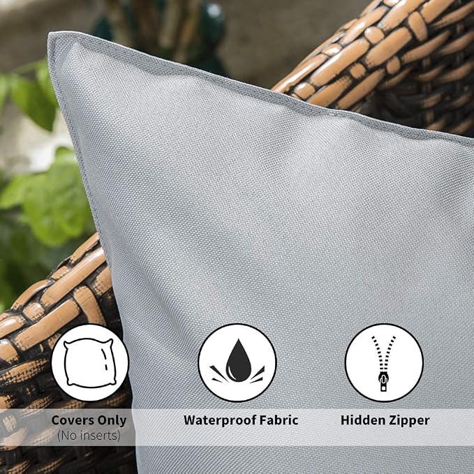 MIULEE Decorative Outdoor Waterproof Pillow Covers 16x16 Light Grey | Decorative Patio Furniture,Pack of 2,Accent Square Soild Throw Pillow Covers,Summer Garden Tent Couch Sofa