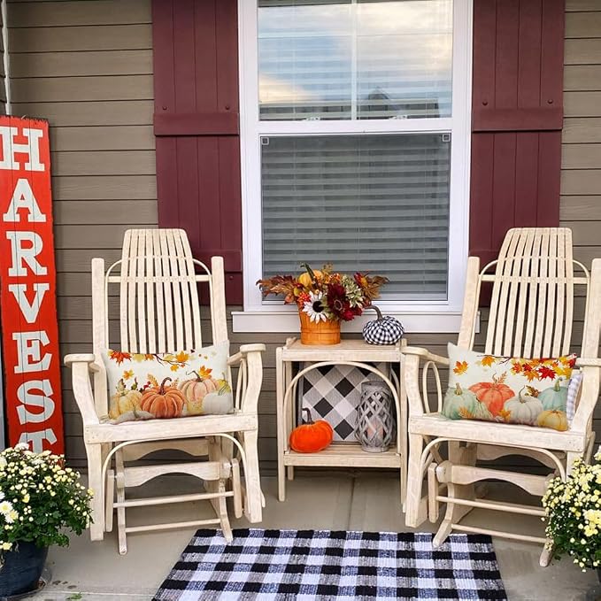 RABUSOFA Fall Pillow Covers 12x20 Inch Set of 2 Thanksgiving Autumn Orange White Teal Pumpkin Maple Leaf Lumbar Harvest Outdoor Waterproof Throw Cushion Cases Fall Decorations for Home Couch Patio