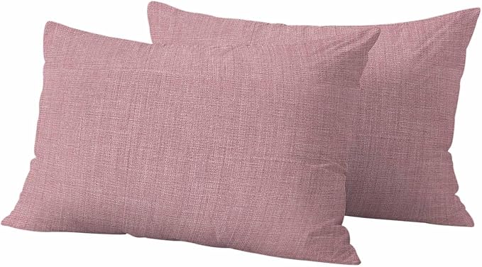 Outdoor Waterproof Throw Pillow Covers Set of 2 Pink Linen Lumbar Pillowcases 20x12 Inches Farmhouse Pure Color Decorative Pillows Cushion Case Patio Pillows for Couch Bed Chair Garden