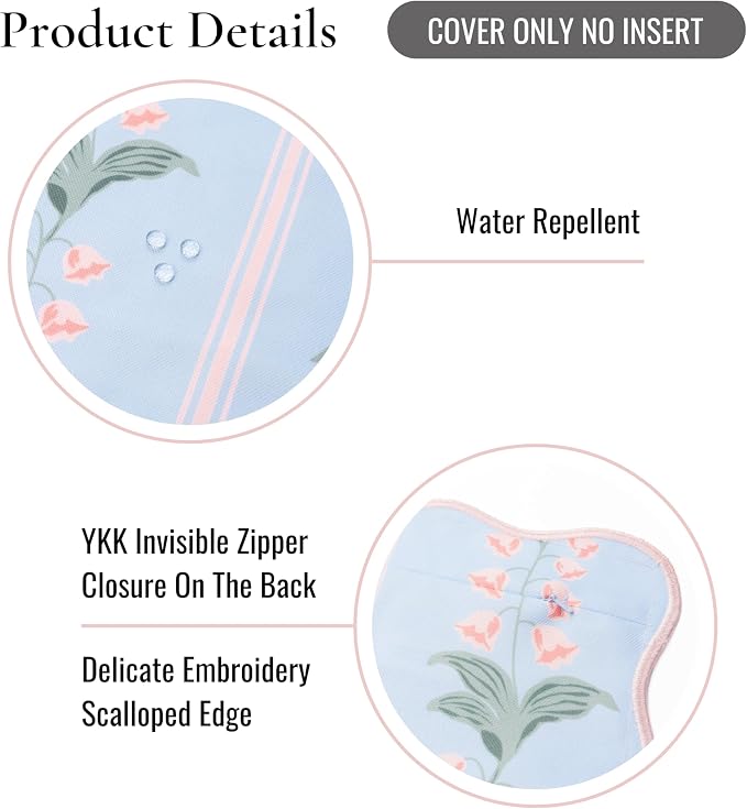 Hofdeco Premium Grandmillennial Patio Indoor Outdoor Throw Pillow Cover Only, 20"x20" Water Repellent for Backyard, Couch, Poolside, Baby Blue Pink Print Watercolor Striped Lily of the Valley