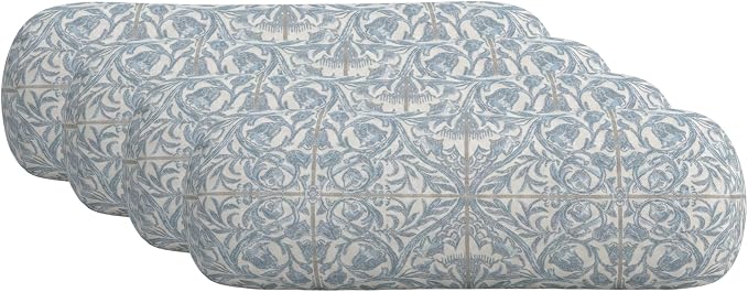 RSH DECOR: Sunbrella Neck Roll Pillows Set of 4 | 20” x 6” | Outdoor Bolster for Patio, Deck, Porch, or Poolside Furniture | Water & Fade-Resistant | Made in USA (Provincial Azure)