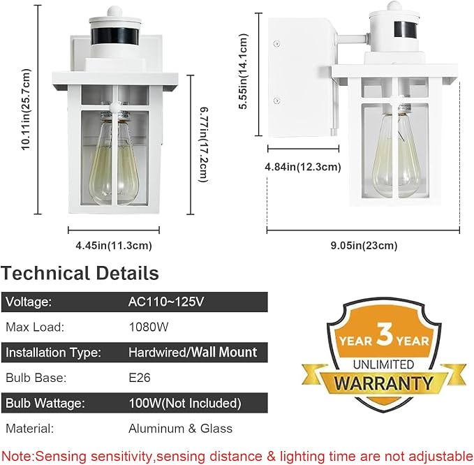 2 pack Porch Lights with GFCI Outlet,Dusk to Dawn Motion Sensor Outdoor Lights,3 Lighting Modes White Front Door Lights,Waterproof Exterior Light Fixture,Outside Wall lamp for House Patio Garage