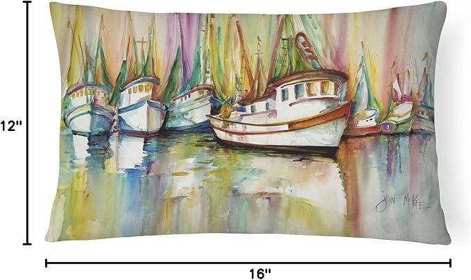 Caroline's Treasures JMK1074PW1216 Shrimp Fleet Canvas Fabric Decorative Pillow Machine Washable, Indoor Outdoor Decorative Pillow for Couch, Bed or Patio, 12HX16W