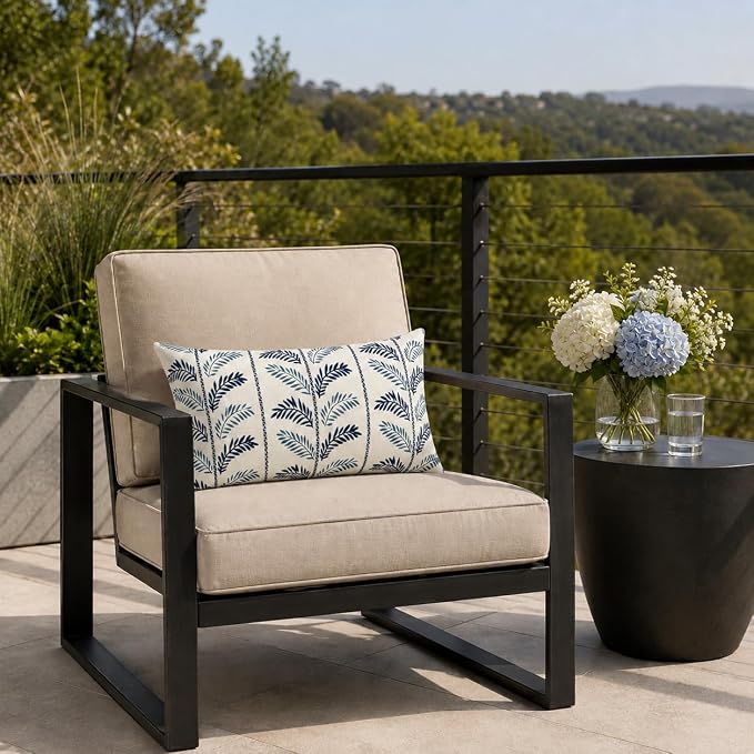 Outdoor Patio Lumbar Pillows, Pack of 2, 12"x20" | Fade Resistant Outdoor Waterproof Lumbar Pillow with Inners Decorative Garden Lumbar Cushions for Home Patio Terrace Sofa