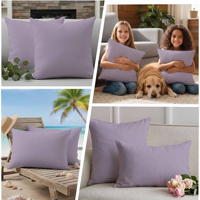 Lumbar Pillow Covers 12 x 20 Inches, Purple Solid Color Waterproof Throw Pillow Cover Set of 2, Aesthetics Contemporary Luxury Decorative Rectangle Cushion Covers for Patio/Couch/Garden