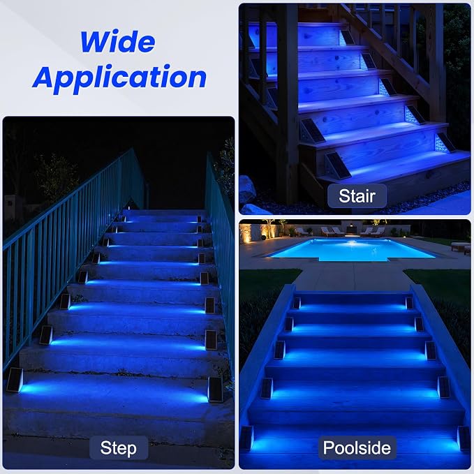 Solar Step Lights,6 Pack Blue LED Outdoor Step Lights, Stair Lights Outdoor for Patio, Fence, Yard, Walkway, Solar Powered Auto On/Off, IP67 Waterproof, Easy Install