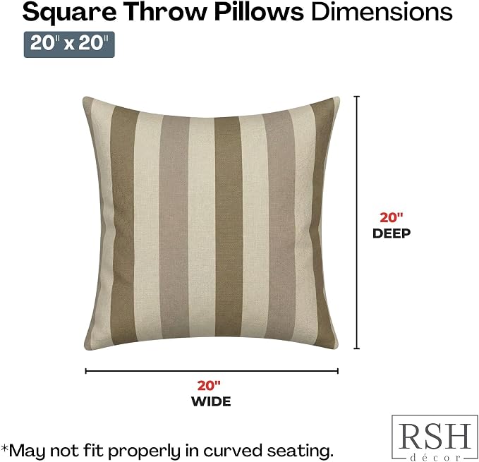 RSH DECOR Square Throw Pillows Set of 2, 20" x 20", Outdoor Pillows Waterproof, Outdoor Pillow Covers, Pillow Covers for Couch, Portico Sparrow, Made in USA
