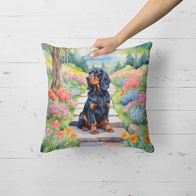 Caroline's Treasures Gordon Setter Spring Path Throw Pillow Machine Washable, Indoor Outdoor Decorative Pillow for Couch, Bed or Patio, 18Hx18W