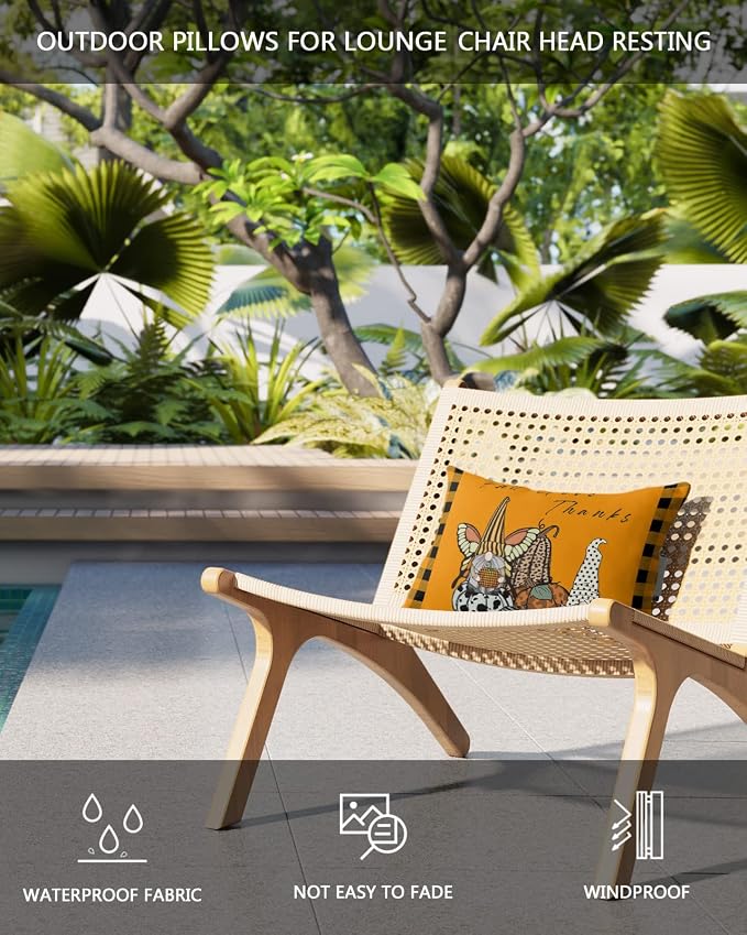 Outdoor Pillows Covers with Inserts Thanksgivng Waterproof Recliner Pillow with Adjustable Strap Throw Pillows for Patio Furniture Pool Lounge Chair, 11x16 inch, 2PCS