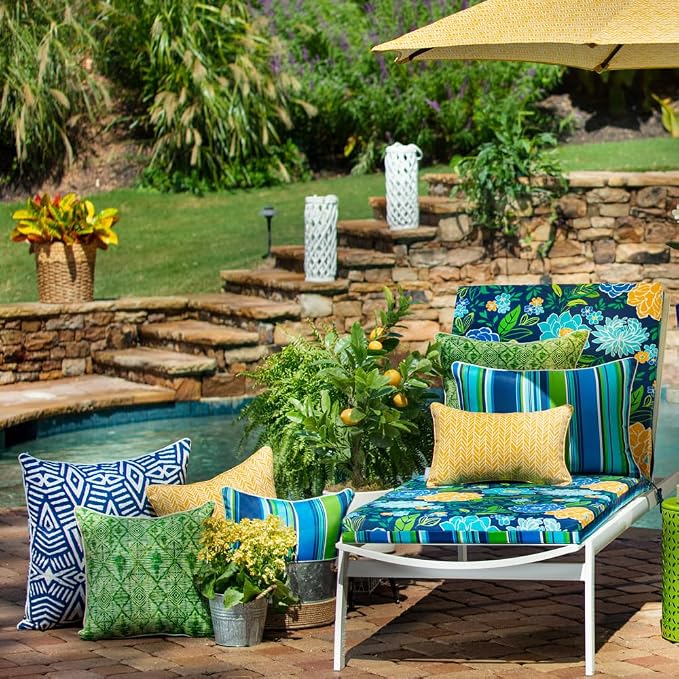 Pillow Perfect Outdoor/Indoor Herringbone Egg Yolk Throw Pillows, 18.5" x 18.5", Yellow, 2 Count