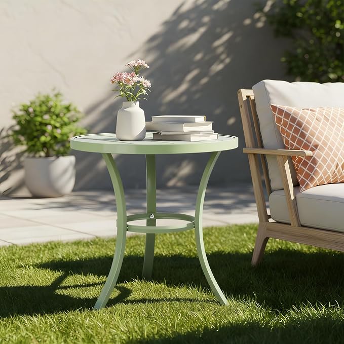 VINGLI Outdoor Side Table, Small Metal Patio End Table, Outdoor Round Table for Patio, Pool, Porch (Green)