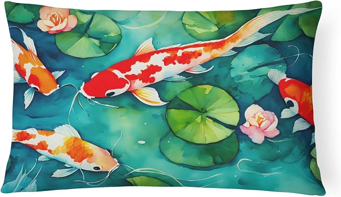 Caroline's Treasures DAC2801PW1216 Koi Fish Throw Pillow Machine Washable, Indoor Outdoor Decorative Pillow for Couch, Bed or Patio, 12HX16W