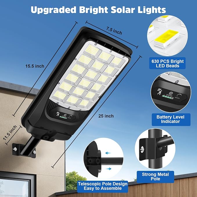 Solar Street Lights Outdoor Waterproof, 21000LM 6500K LED Motion Sensor Lights, Dusk to Dawn Solar Flood Lights with Remote, Solar-Powered Parking Lot Light, Commercial Area Lighting for Outside 4Pack