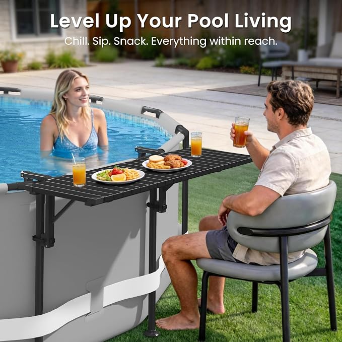 Future Way Poolside Bar, Above Ground Pool Bar, 49.4×9.6" Carbon Steel Poolside Table, Swim Up Bar Fits Top Rails 4.48"or Less, Holds 110LBS, Frame Round & Oval Above Ground Swimming Pools Accessories