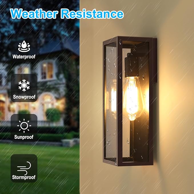 VerRon Outdoor Wall Light Fixtures, Modern Exterior Wall Lanterns, 2-Pack | Oil Rubbed Bronze, Anti-Rust E26 Modern Lighting Fixtures Waterproof with Clear Glass Shades for Patio Garage Front Door
