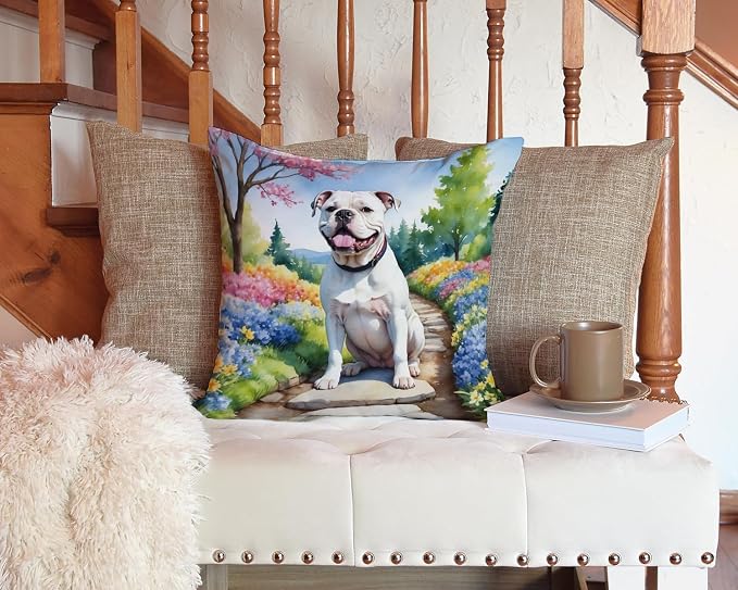 Caroline's Treasures American Bulldog Spring Garden Throw Pillow Machine Washable, Indoor Outdoor Decorative Pillow for Couch, Bed or Patio, 14Hx14W