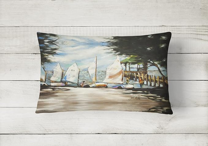 Caroline's Treasures JMK1077PW1216 Sailing Lessons Sailboats Canvas Fabric Decorative Pillow Machine Washable, Indoor Outdoor Decorative Pillow for Couch, Bed or Patio, 12HX16W