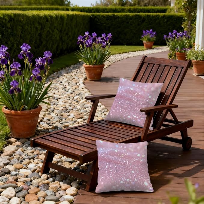 20x20 Inch Outdoor Pillow Covers Set of 2 Waterproof Throw Pillow Covers Decorative Couch Cushion Covers Pink Glitter Pattern Square Pillowcases Protectors for Patio Garden Sofa