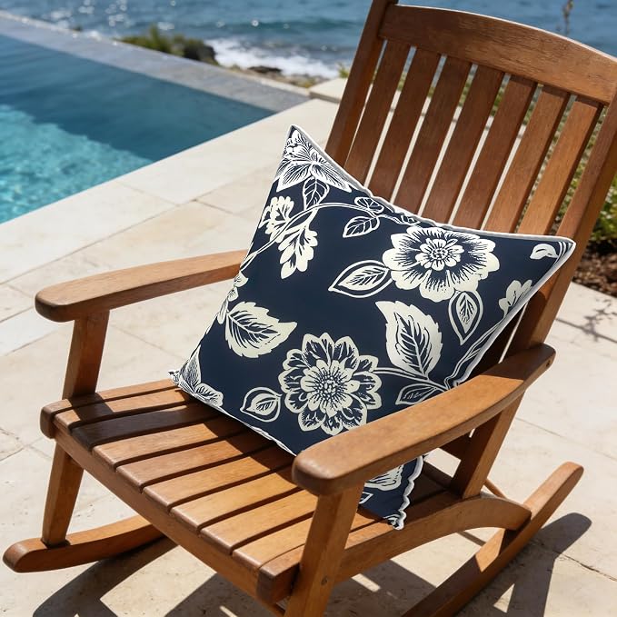 LVTXIII Outdoor Pillow Covers 16x16, Patio Waterproof Throw Pillow Cases Fade Resistant Accent Pillow Covers for Spring Summer Garden Decoration, Set of 2, Elegant Vines Navy