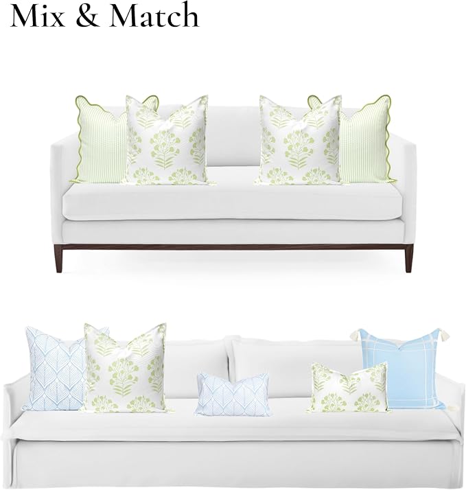 Hofdeco Premium Coastal Patio Indoor Outdoor Throw Pillow Cover Only, 20"x20" Water Repellent for Backyard, Couch, Green Print Floral