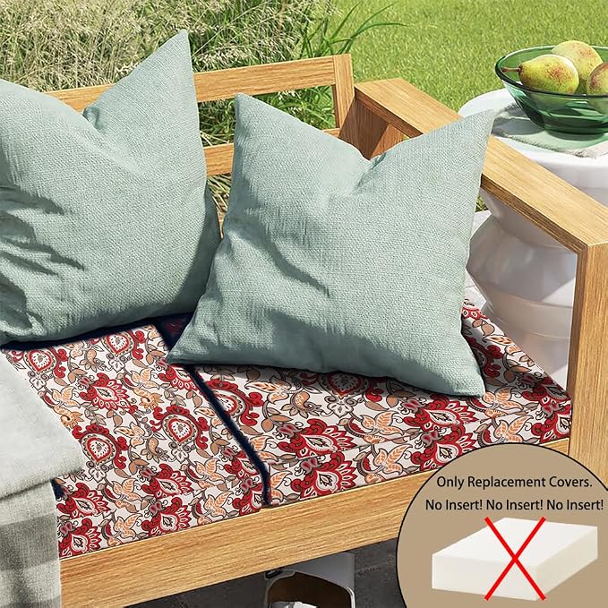 Magpie Fabrics Indoor Outdoor Cushion Cover Replacement 2 Pack, NO Insert! Water Repellent Slipcover with Ties Decor for Patio Garden Chair Seat Sofa Bench Wicker(Floral Red Orange, 24x24x4 Inch)