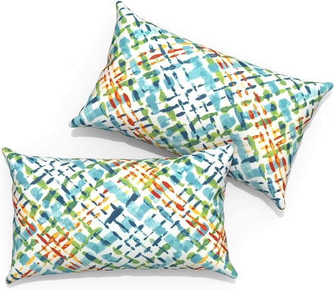 Outdoor Lumbar Pillows 12x20 inch, Rectangle Throw Pillows with Inserts, Decorative Lumbar Cushions for Patio Furniture Garden Couch Home Sofa Office Chair, Pack of 2,Acapa Opal Geometric