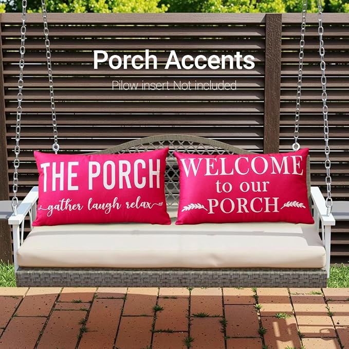 Porch Decor Pink Outdoor Lumbar Pillow Covers Waterproof 12x20 for Patio | Set of 2, Porch Decorations Outdoor, Porch Pillows, Outdoor Pillows Waterproof, Outdoor Pillows for Patio Furniture