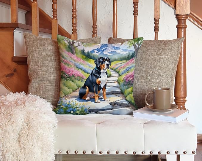 Caroline's Treasures Greater Swiss Mountain Dog Spring Path Throw Pillow Machine Washable, Indoor Outdoor Decorative Pillow for Couch, Bed or Patio, 14Hx14W