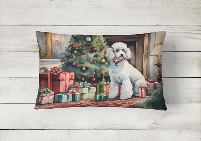 Caroline's Treasures DAC2728PW1216 Poodle Cozy Christmas Throw Pillow Machine Washable, Indoor Outdoor Decorative Pillow for Couch, Bed or Patio, 12HX16W