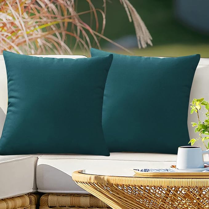 VAKADO Outdoor Waterproof Throw Pillow Covers 20x20 Set of 2 Decorative Teal Green Blue Patio Furniture Summer Cushion Cases Outside Decor for Couch Garden Bench Porch