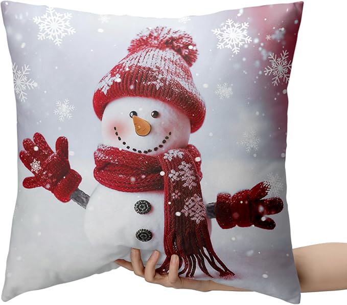 Christmas Snowman Throw Pillow Covers Winter Holiday Pillow Covers 24x24 Red Snowman with Snowflake Cushion Case for Couch Living Room Bedroom Sofa Set of 2