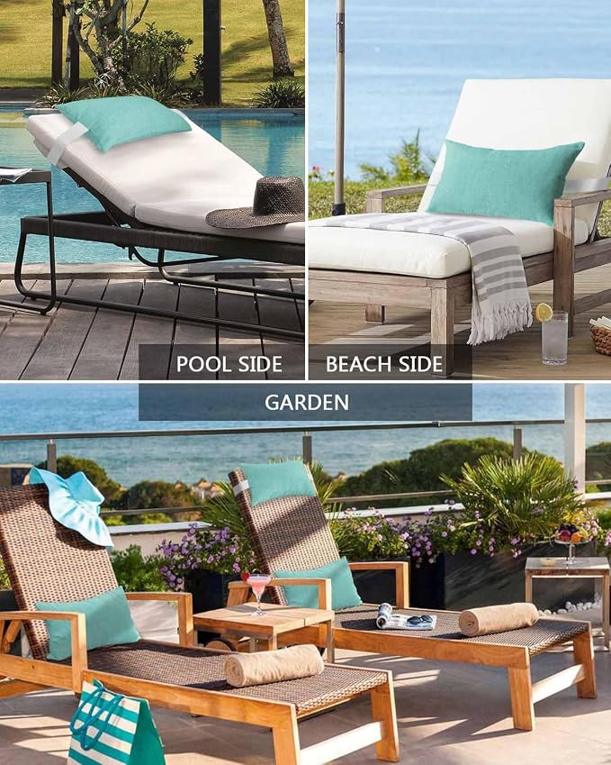 Pack of 4 Outdoor Lumbar Pillow Covers 11x16 Inch, Turquoise Burlap Texture Waterproof Throw Pillow Covers Set, Farmhouse Vintage Aqua Indoor&Outdoor Decorative Cushion Cases for Patio Porch Beach