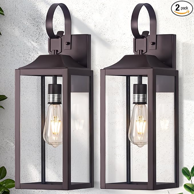 19" Large Outdoor Wall Lantern Porch Light Outdoor Bronze 2 Pack | Waterproof Exterior Lighting Fixtures, Anti-Rust Outdoor Light Fixtures, Modern Wall Sconce, Outside Lights for House Garage