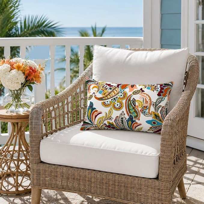Pack of 2 Patio Lumbar Pillows 12"x20" | Fade Resistant Outdoor Waterproof Lumbar Pillow with Inners Decorative Garden Lumbar Cushions for Home Patio Terrace Sofa