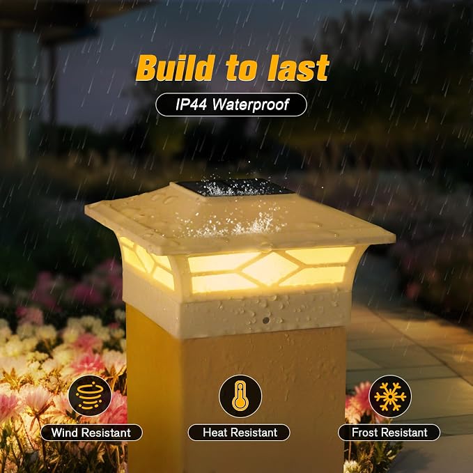 JOFIOS Solar Fence Post Lights, Cap Lights for 4x4/5x5 Vinyl Fence and 4x4/6x6 Wooden Post, Warm White/Cool White Lighting, White Solar Cap Outdoor Waterproof Decorate Garden Pathway Deck Patio