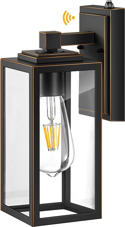VIANIS Dusk to Dawn Exterior Wall Lights, Black Gold Modern Outdoor Wall Lighting Lantern, Waterproof Garage Lamp Sconce for House Patio, 100% Aluminum Front Porch Light Wall Mount Fixture, E26 Socket