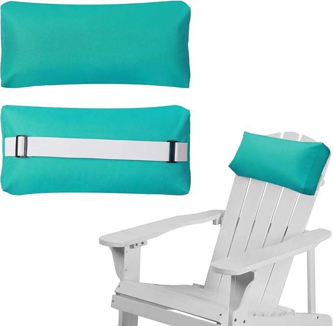 Chaise Lounge Head Pillow, 2 Pack Outdoor Patio Pillows with Adjustable Strap, Lounge Head Resting Pillow for Recliner Beach Pool Lounger Office Chair，Water Resistant Turquoise