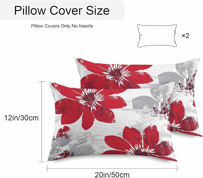 Vandarllin Outdoor Throw Pillows Covers 20x12 inch Set of 2 Waterproof Red Sunflower Decorative Zippered Cushion Covers for Patio Furniture, Flower Field Lumbar Pillowcases
