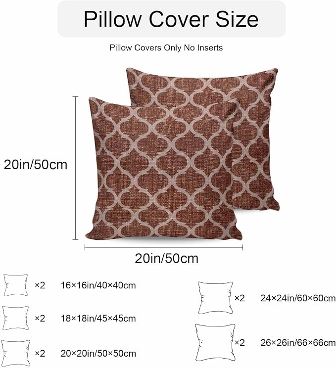 Brown Moroccan Outdoor Pillow Covers 16x16 Inch Throw Pillow Covers Set of 2 Waterproof Decorative Pillow Cases Morocco Abstract Quatrefoil Geometric Cushion Covers for Patio Furniture Garden Couch