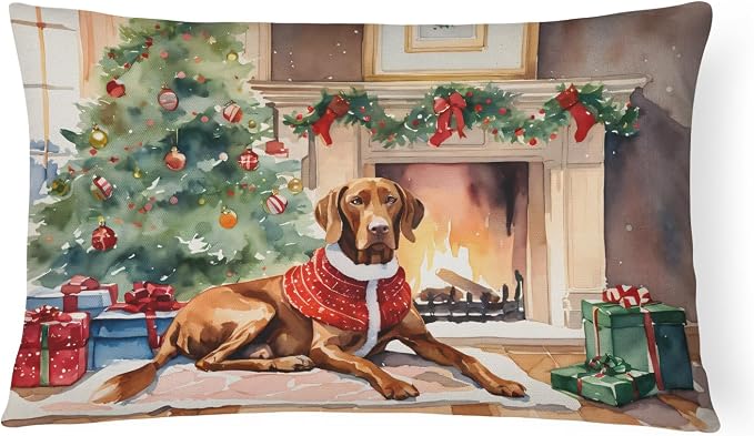 Caroline's Treasures DAC2758PW1216 Vizsla Cozy Christmas Throw Pillow Machine Washable, Indoor Outdoor Decorative Pillow for Couch, Bed or Patio, 12HX16W