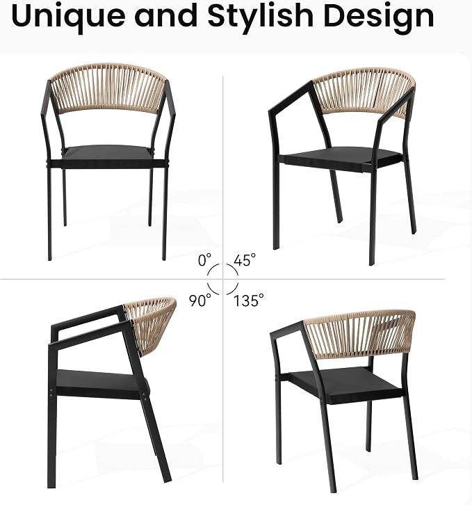 Outdoor Dining Chairs Set of 2 Aluminum Stackable Patio Chairs | Wicker Barrel Backrest Armchairs for Patio, Deck, Backyard, Brown