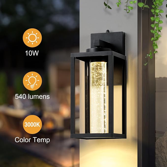 VIANIS 2 Packs Large Exterior House Lighting Fixtures Wall Mount, Modern Black Outdoor Wall Sconce Lantern, Anti-Rust Waterproof Porch Lights Outdoor Dusk to Dawn with Integrated 10W LED Light Source