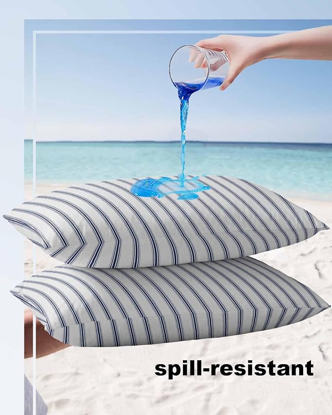 Outdoor Waterproof Throw Pillow Covers Set of 2 Blue Stripe Lumbar Pillowcases 20x12 Inches Vertical Striped Patio Decorative Pillows Cushion Case Patio Pillows for Couch Bed Chair Garden