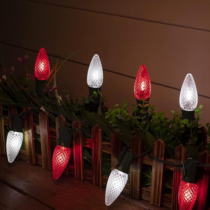 Brightown C9 LED Christmas Lights Outdoor, 66 ft 100 LED Strawberry String Lights, Waterproof Commercial Grade Extendable for Outside Roofline Patio Home Xmas Decoration, Red and White