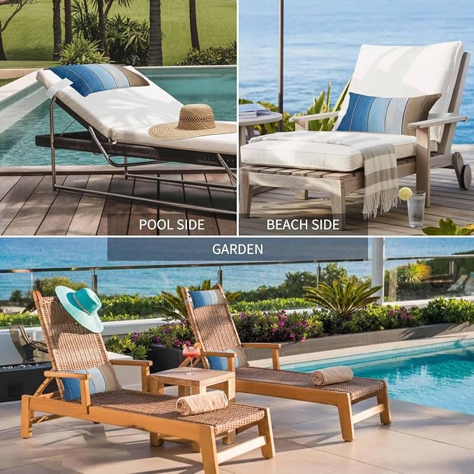 Blue Brown Outdoor Pillows for Chaise Lounge Chair Beach Headrest Pillow Set of 2 Waterproof Lumbar Pillows with InsertGradient Wood Grain Farmhouse Country Recliner Neck Pillow for Patio Pool 12"x20"